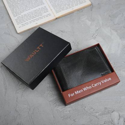 Waultt Bold Textured Black Leather Bifold Wallet for Men