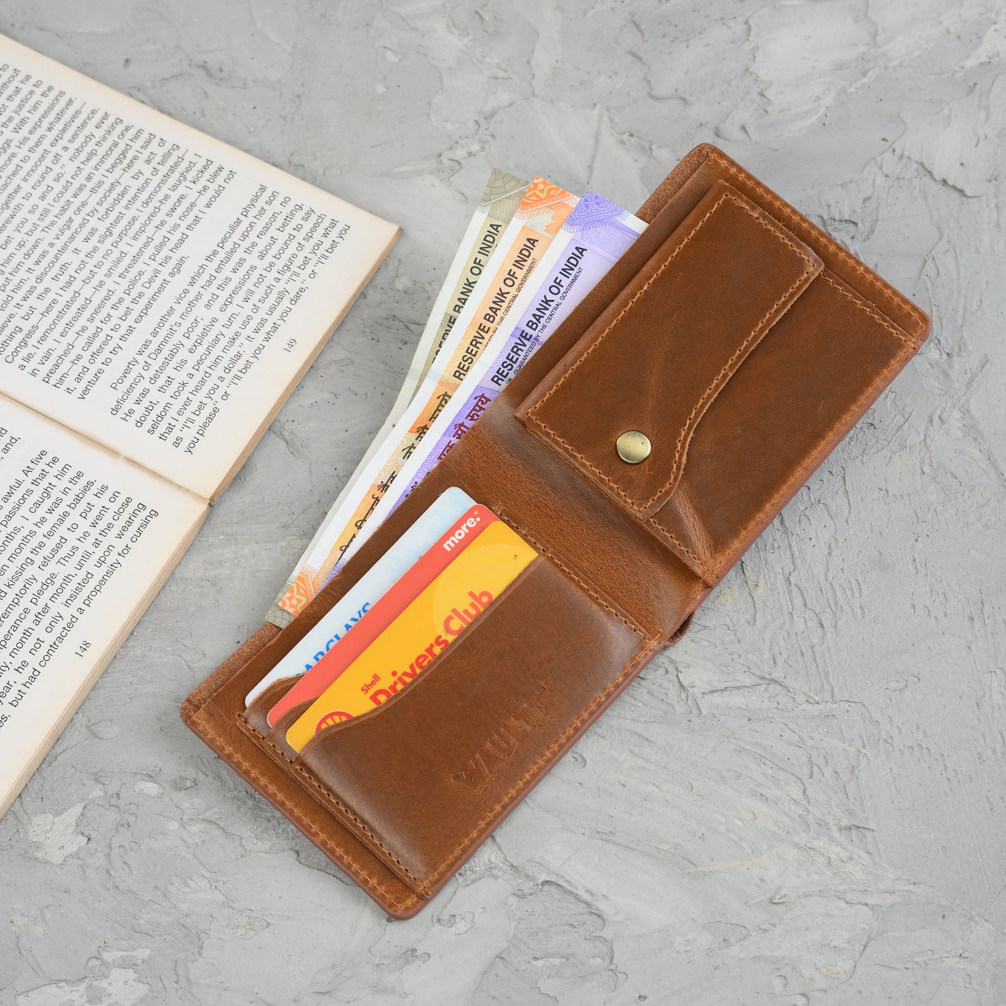 Waultt Bold Textured Tan Leather Bifold Wallet for Men
