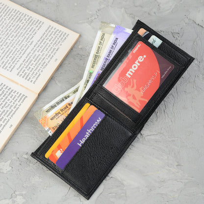 Waultt Premium Vegan Black Leather Bifold Wallet for Men