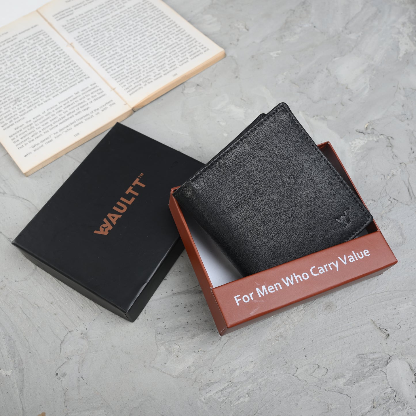 Waultt Sleek Notecase Black Leather Bifold Wallet for Men