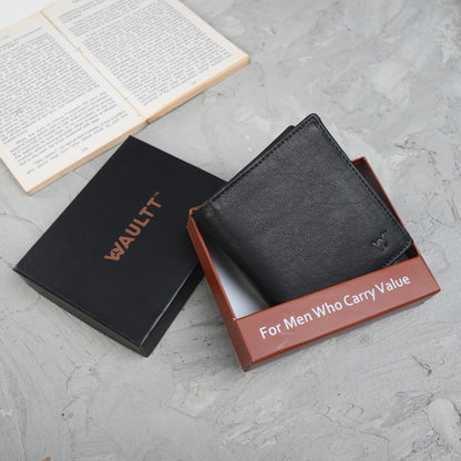 Waultt Sleek Notecase Black Leather Bifold Wallet for Men