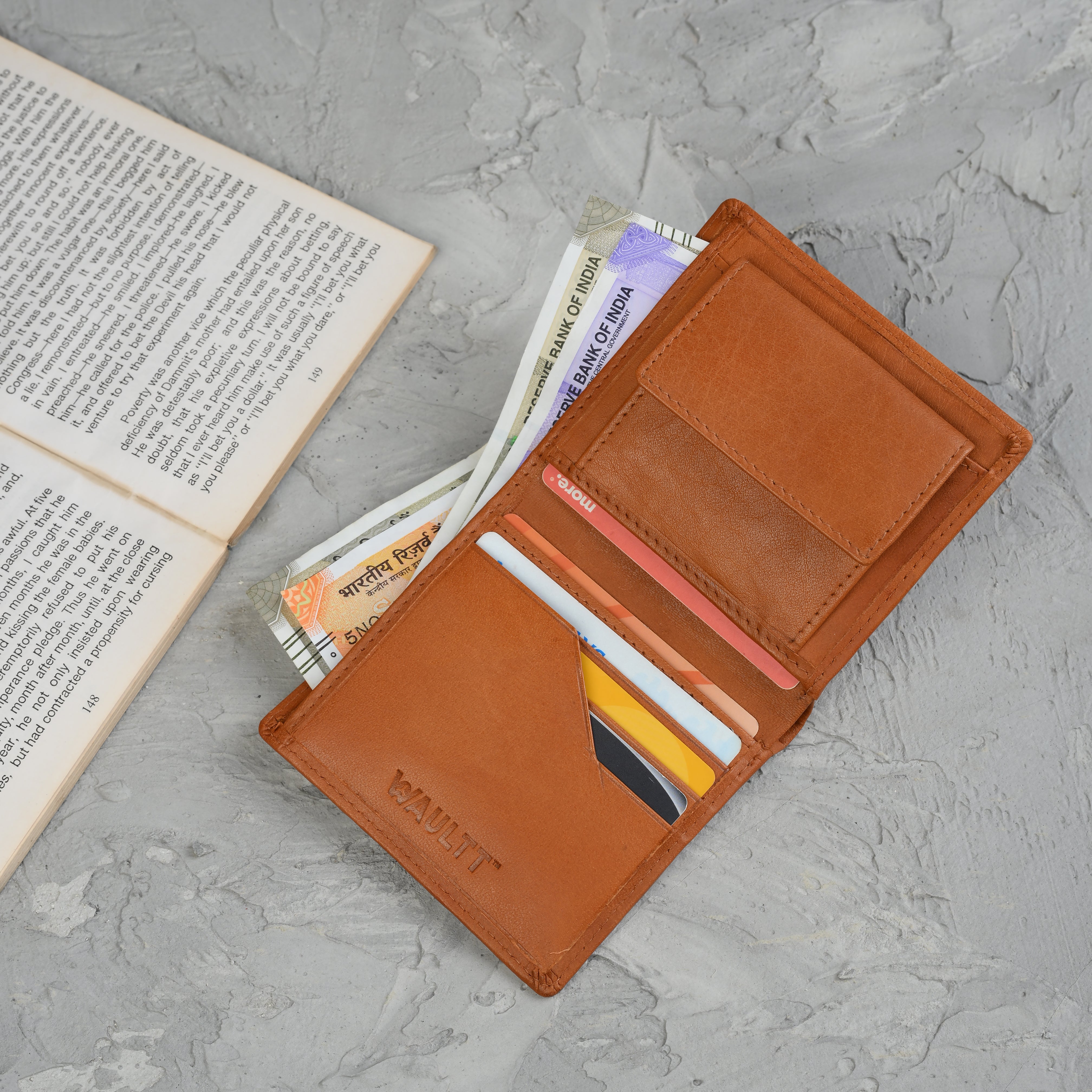 Waultt Sleek Notecase Tan Leather Bifold  Wallet for Men