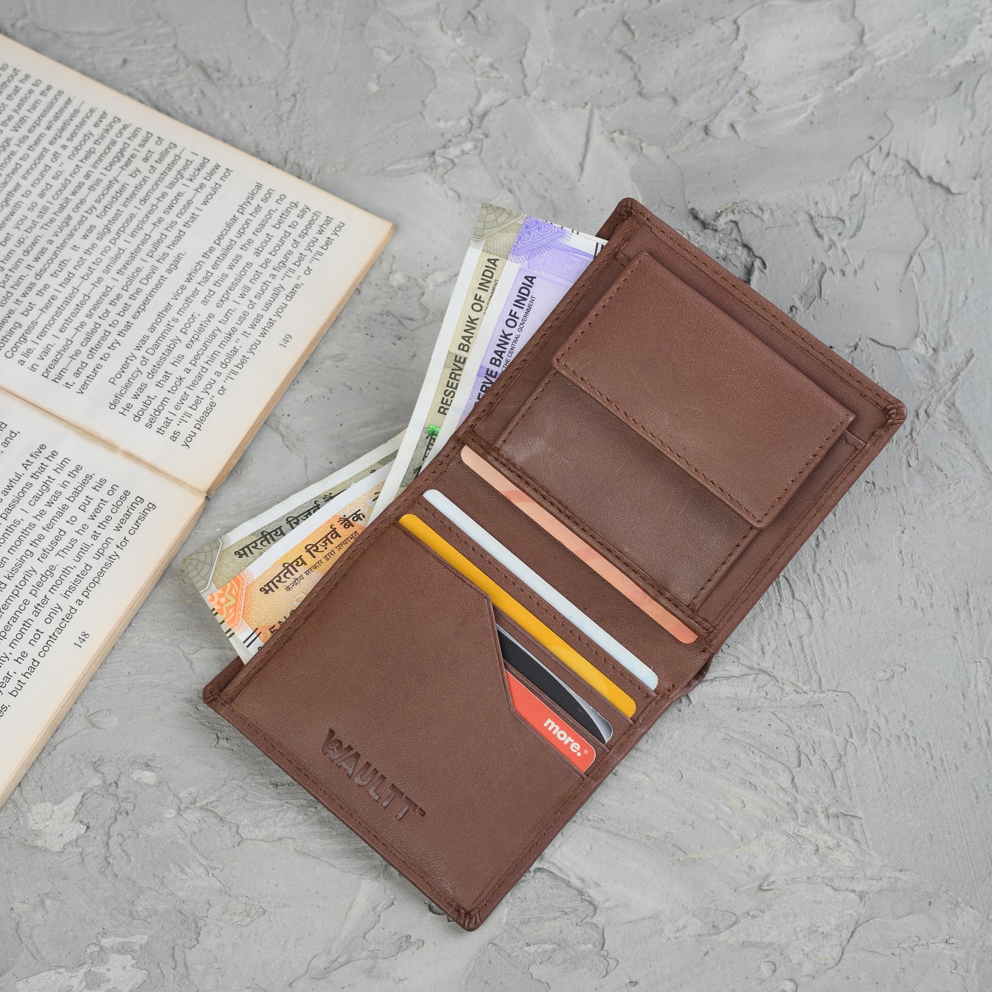 Waultt Sleek Notecase Brown Leather Bifold  Wallet for Men