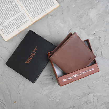 Waultt Sleek Notecase Brown Leather Bifold  Wallet for Men