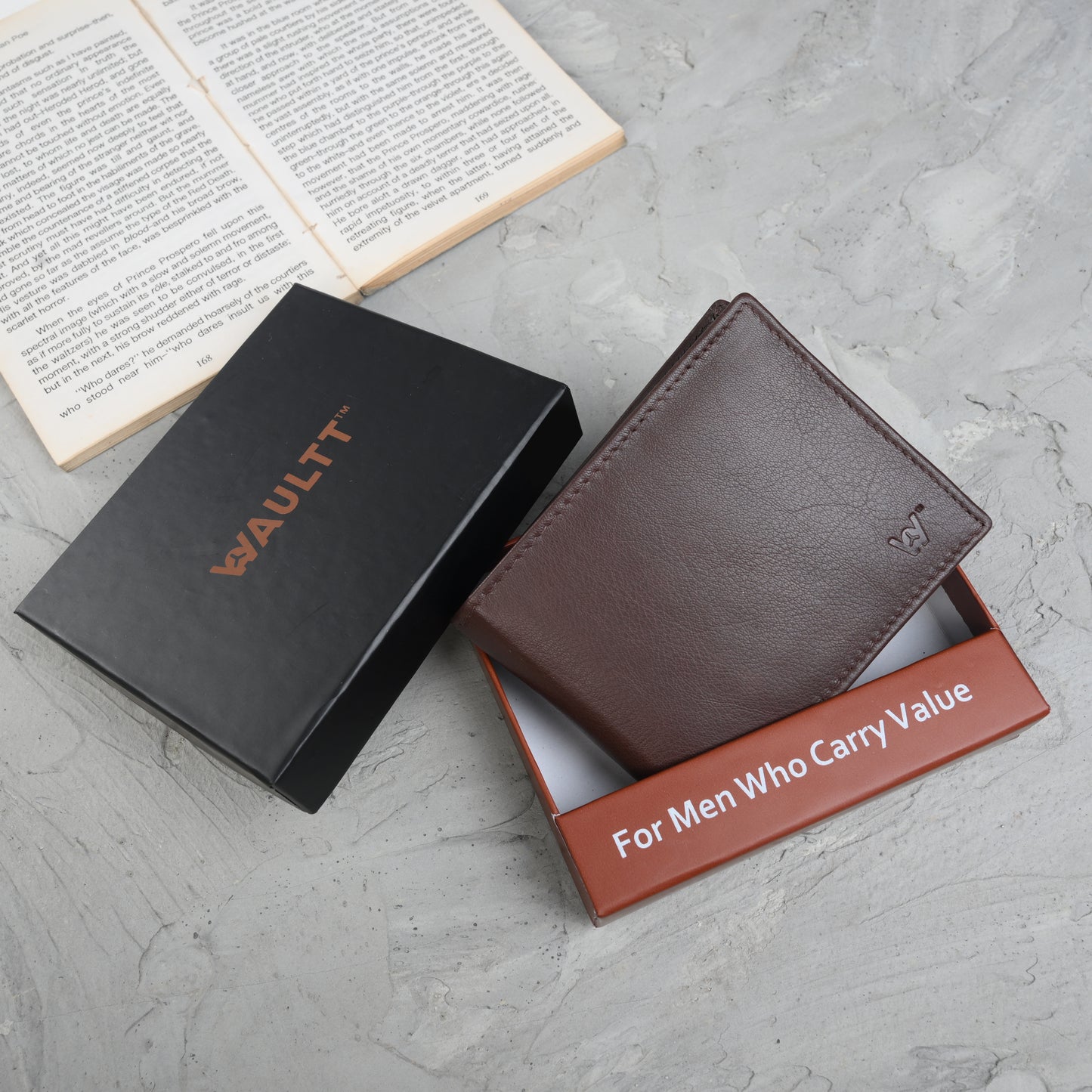 Waultt Classy Brown Leather Bifold Wallet for Men