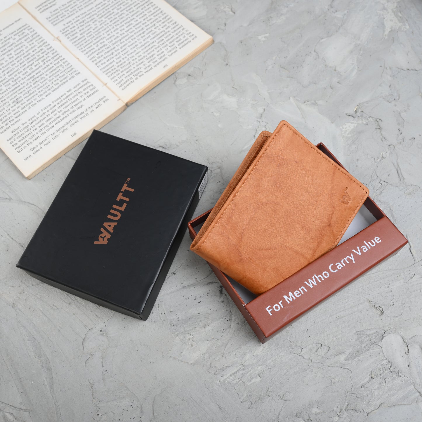Waultt Classy Tan Leather Bifold Wallet for Men