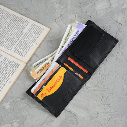 Waultt Classy Black Leather Bifold Wallet for Men